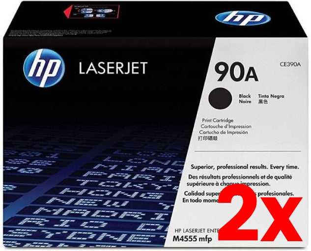 2 X Genuine HP 90A CE390A Black Toner Cartridge 10,000 Prints