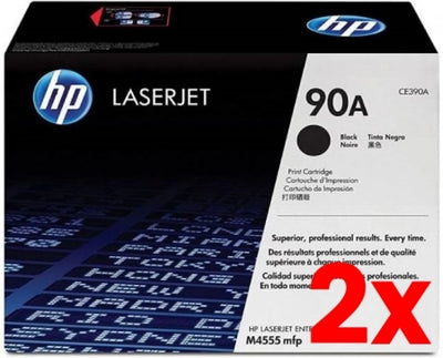 2 X Genuine HP 90A CE390A Black Toner Cartridge 10,000 Prints