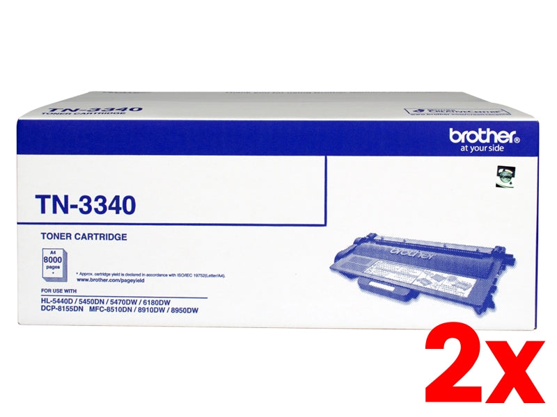 2 X Genuine Brother TN3340 Toner Cartridge 8K Print Yield