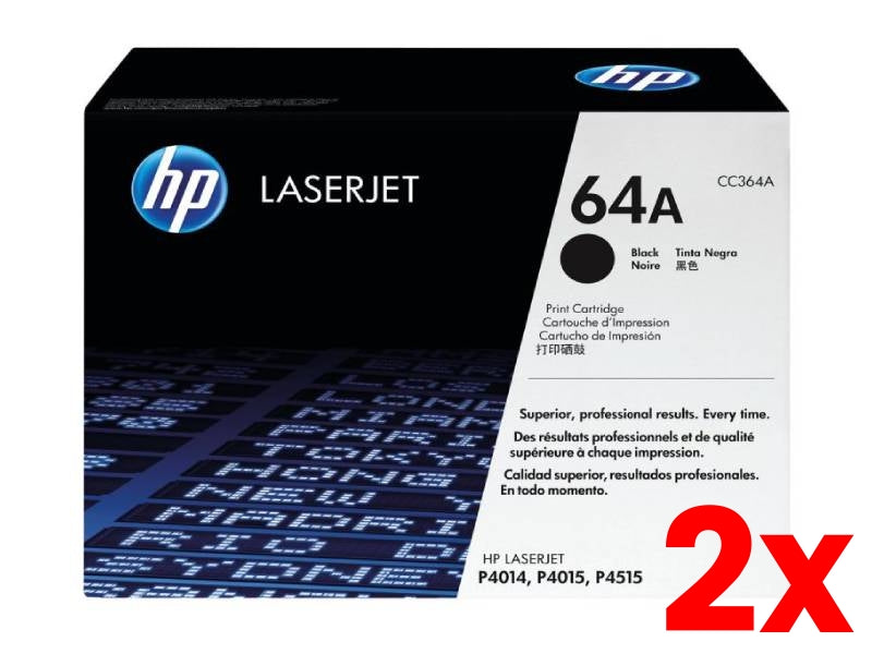 2 X Genuine HP 64A CC364A Toner Cartridge 10,000 Page