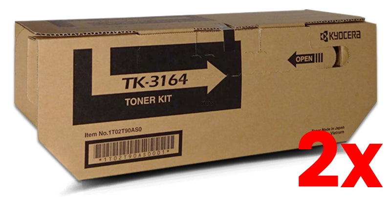 2 X Genuine Kyocera TK3164 Black Toner Kit 12,500 Print
