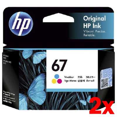 2 X Genuine HP 67 Tricolour Ink Cartridge 3YM55AA  100 page