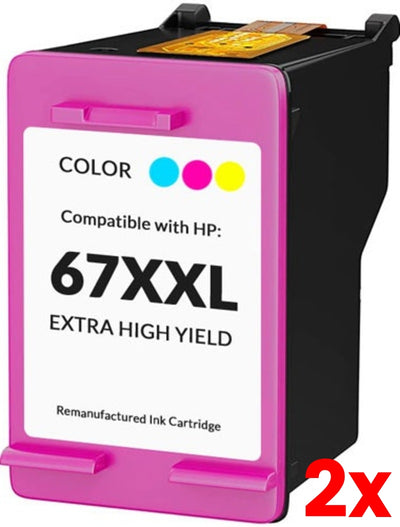 2 X HP 67XXL Compatible Tri-Color Ink Cartridge 200 Print