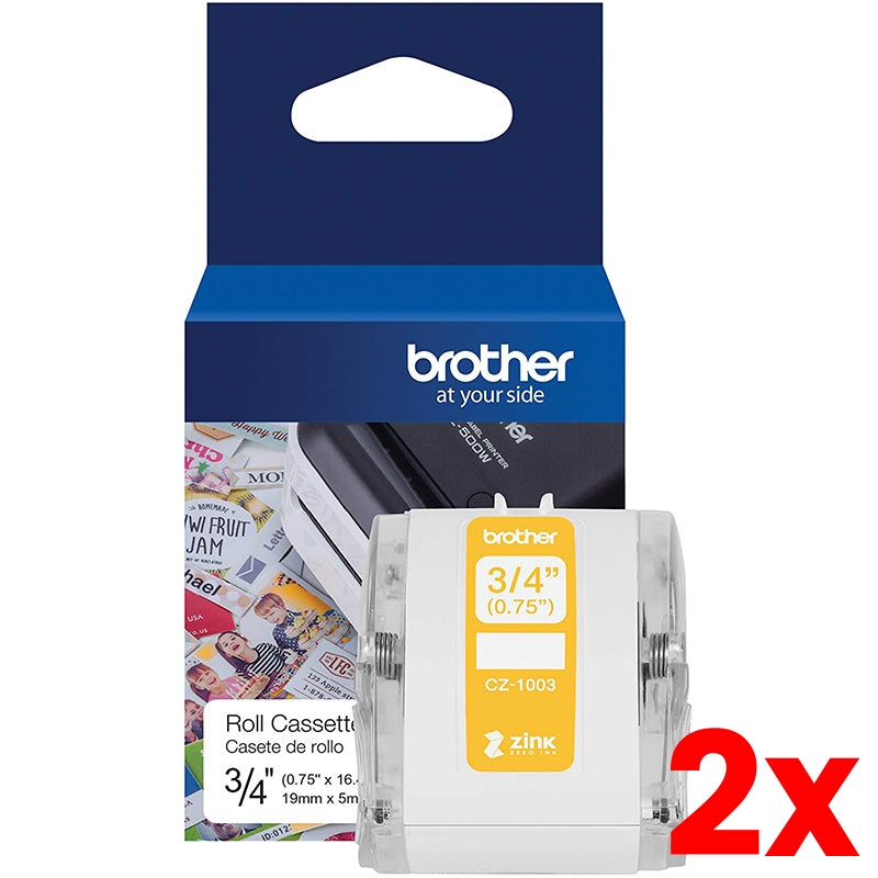 2 X Brother CZ-1003 3/4 Colour Continuous Label Roll Cassette 19mm x 5