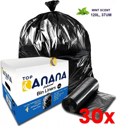 30 X 120L Carton of 144 Heavy Duty Black Bin Liners 37um (Super Strength)