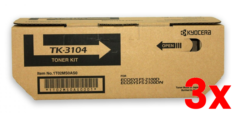 3 X Genuine Kyocera TK3104 Black Toner Cartridge FS2100 M3540 M3040 12,500 Page