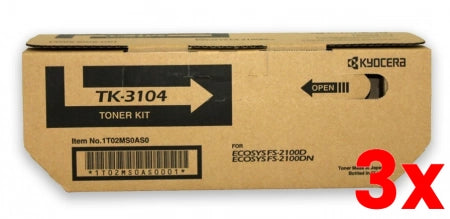 3 X Genuine Kyocera TK3104 Black Toner Cartridge FS2100 M3540 M3040 12,500 Pages