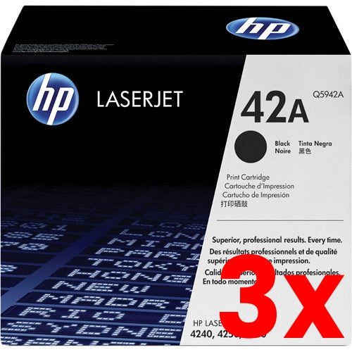3 X Genuine HP 42A Q5942A Black Toner Cartridge 10,000 Print