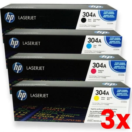 3 X Genuine 4 Pack HP 304A Toner Cartridges [1BK,1C,1M,1Y]