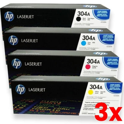 3 X Genuine 4 Pack HP 304A Toner Cartridges [1BK,1C,1M,1Y]