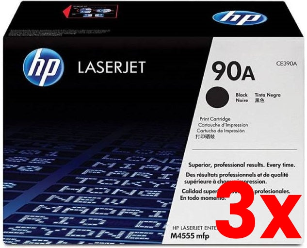 3 X Genuine HP 90A CE390A Black Toner Cartridge 10,000 Prints
