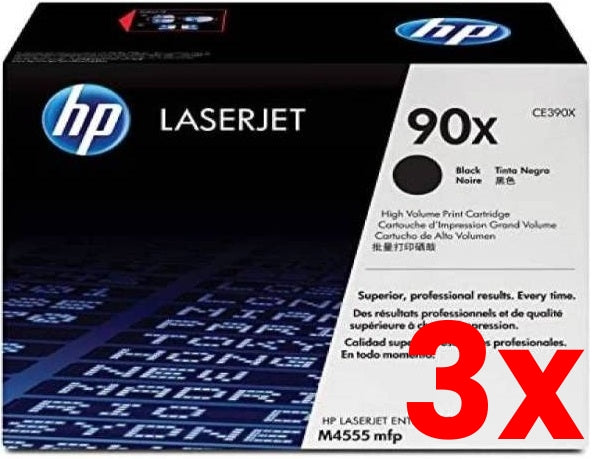 3 X Genuine HP 90X CE390X  Black Toner Cartridge 24,000 Print