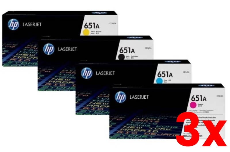 3 X Genuine 4 Pack HP 651A Toner Cartridges 1BK,1C,1M,1Y (CE340A-CE343A)