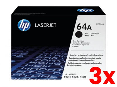 3 X Genuine HP 64A CC364A Toner Cartridge 10,000 Pages