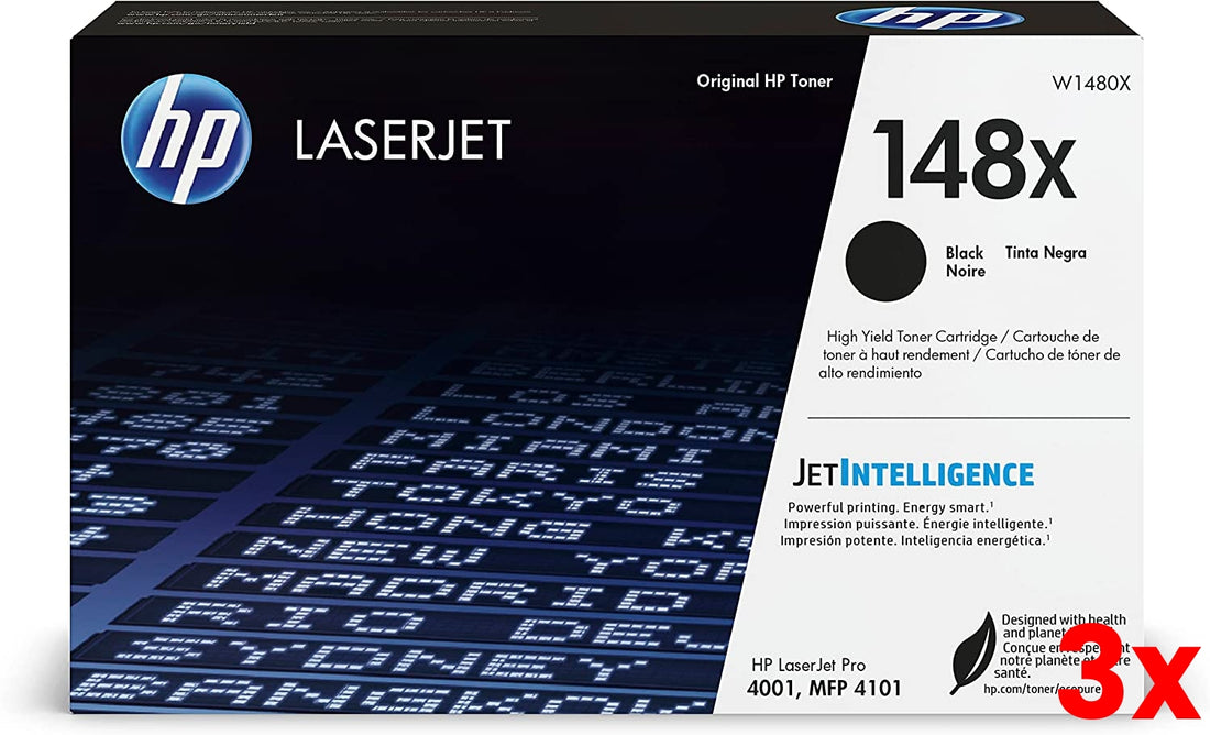 3 X Genuine HP 148X W1480X Black Toner Cartridge 9,500 Print