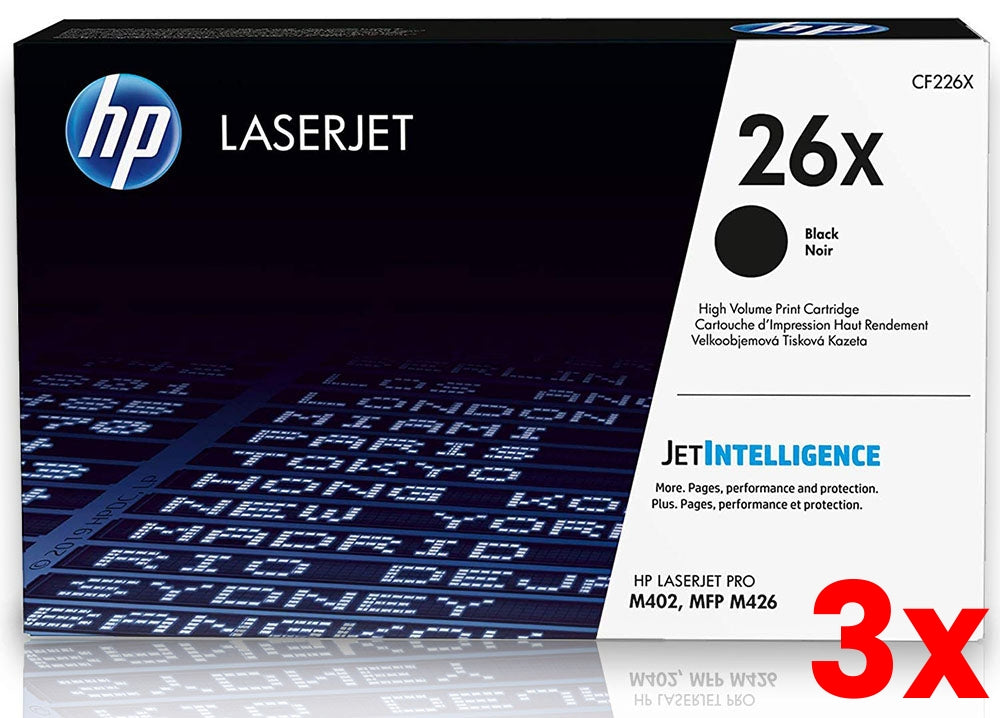 3 X Genuine HP 26X CF226X Black Toner Cartridge 9,000 Page