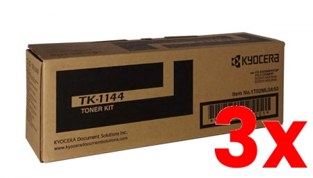 3 X Genuine Kyocera TK1144 Black Toner Kit 7,200 Prints