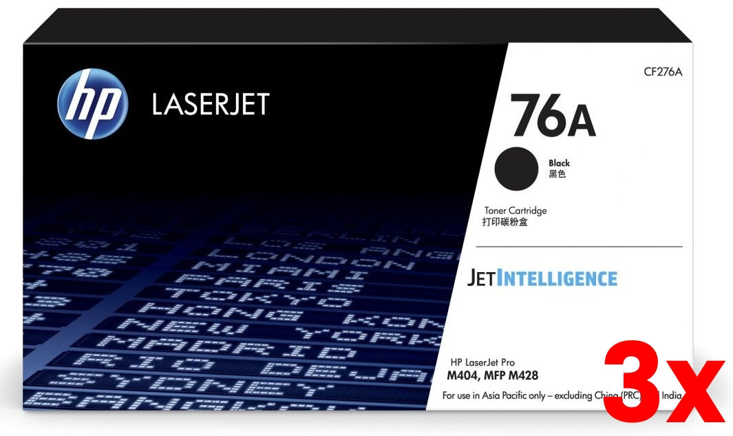 3 X Genuine HP 76A CF276A Black Toner Cartridge / HP M404 / M428 / 3,000 Page