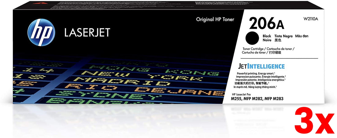 3 X Genuine HP 206A W2110A Black Toner Cartridge PRO M255 / M282 / M283 / 1,350 Page
