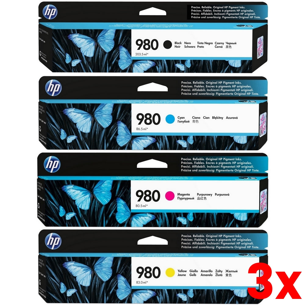 3 X Genuine 4 Pack HP 980 Ink Cartridges D8J1-D8J09A [1BK,1C,1M,1Y]