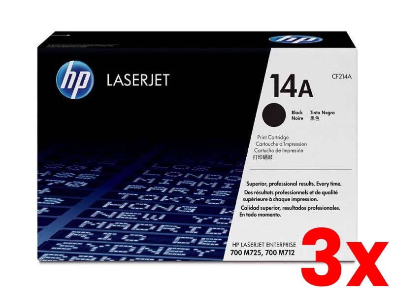 3 X Genuine HP CF214A 14A Black Toner Cartridge 10,000 Page