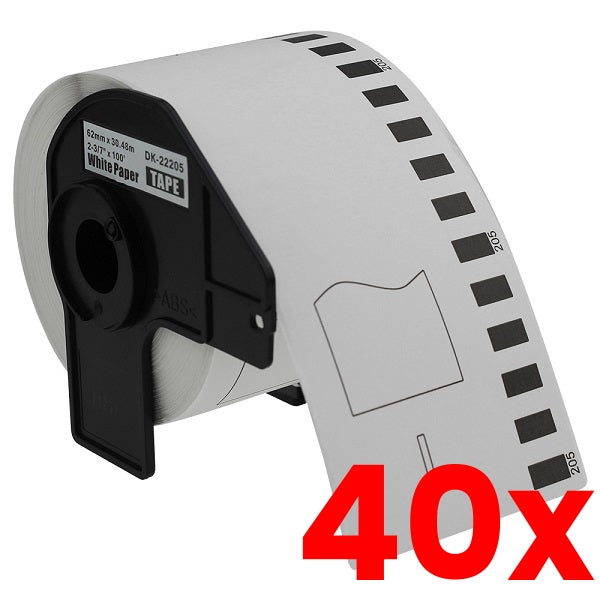 40 X Brother DK-22205 White Thermal Continuous Paper Compatible Label Roll (without holder)