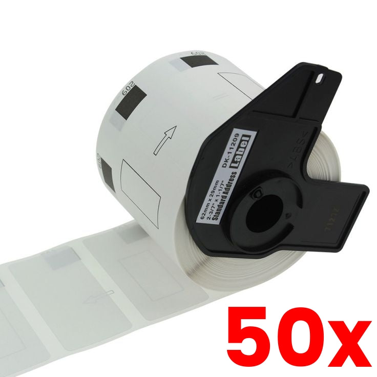 50 X Brother DK-11209 Labels Black on White Thermal Die-Cut Roll Compatible 800/rol