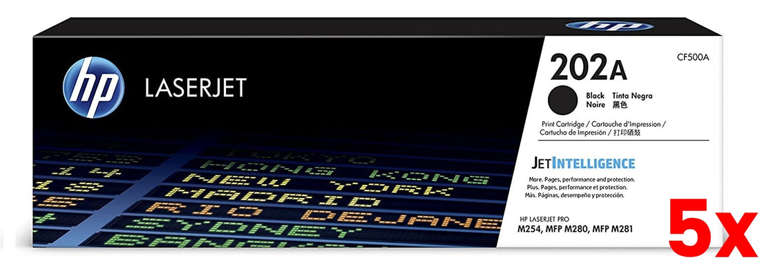 5 X Genuine HP 202A CF500A Black Toner Cartridge 1,400 Page