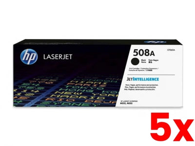 5 X Genuine HP 508A CF360A Black Toner Cartridge 6,000 Prints