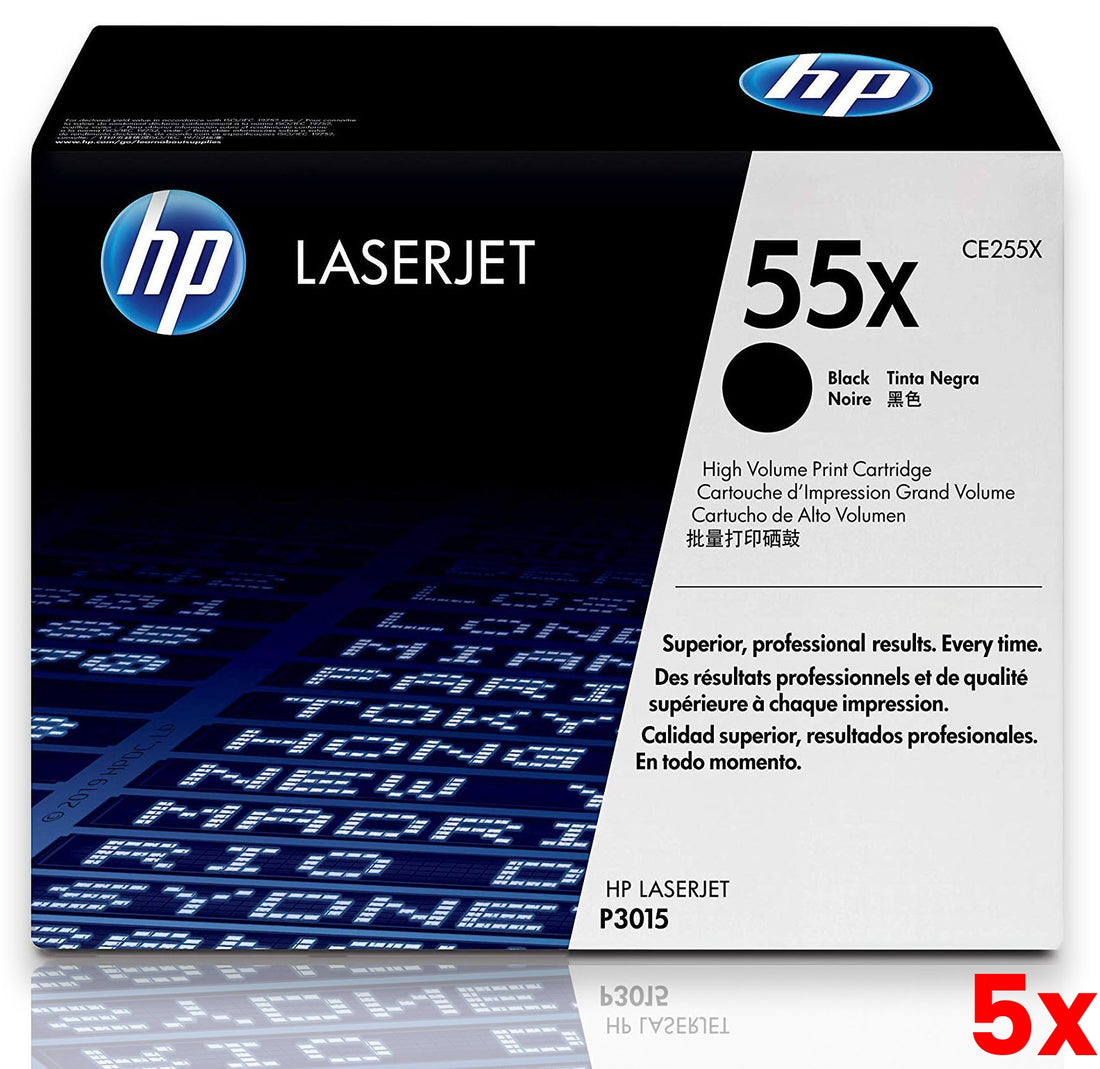 5 X Genuine HP 55X CE255X Black Toner Cartridge 12,000 Page