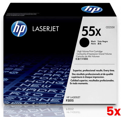 5 X Genuine HP 55X CE255X Black Toner Cartridge 12,000 Pages