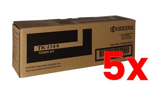 5 X Genuine Kyocera TK1144 Black Toner Kit 7,200 Print