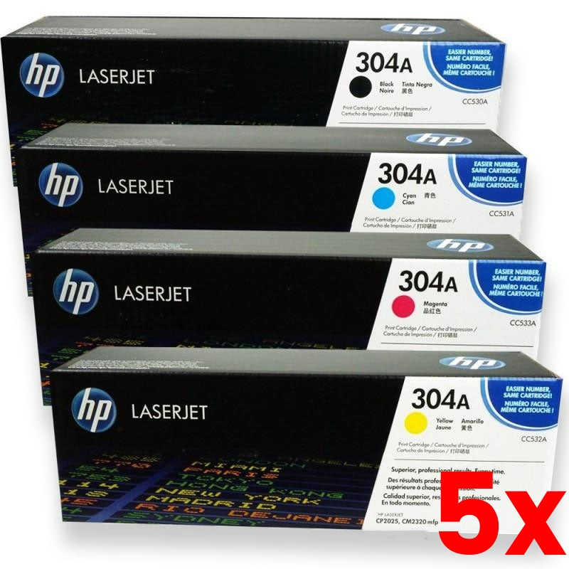 5 X Genuine 4 Pack HP 304A Toner Cartridges [1BK,1C,1M,1Y]