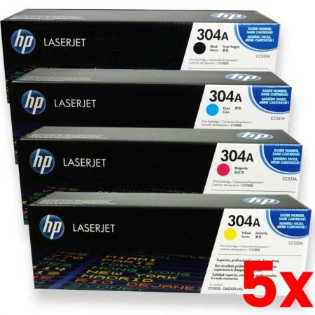 5 X Genuine 4 Pack HP 304A Toner Cartridges [1BK,1C,1M,1Y]
