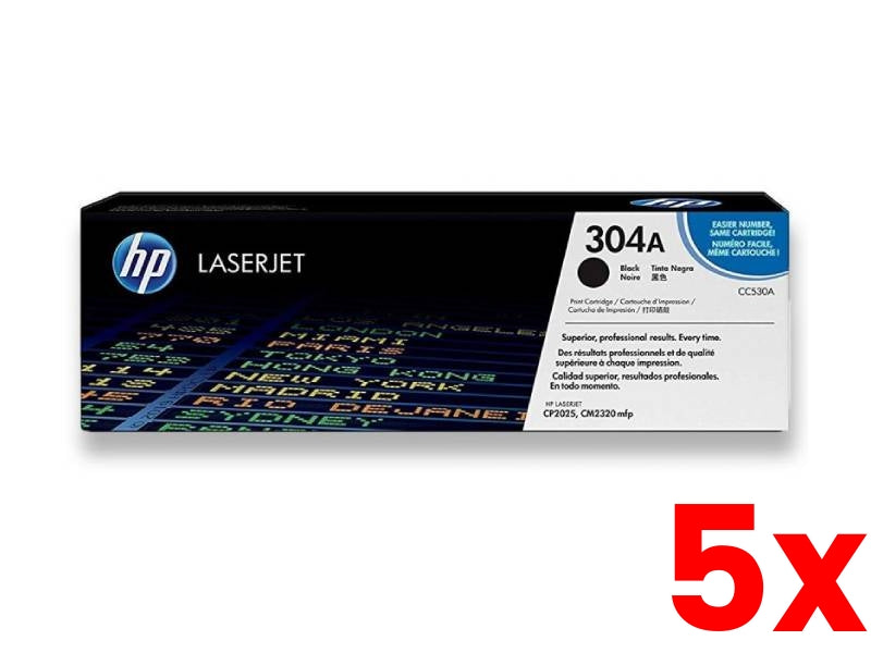 5 X Genuine HP 304A CC530A Black Toner Cartridge 3,500 Page