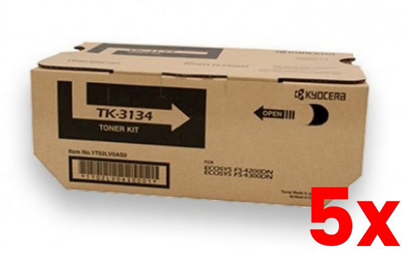 5 X Genuine Kyocera TK3134 Black Toner Cartridge 25,000 Print