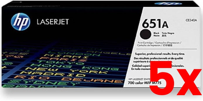5 X Genuine HP 651A CE340A Black Toner Cartridge 13,500 Page