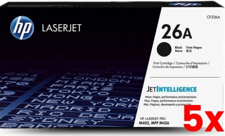 5 X Genuine Genuine 26A CF226A  Black Toner Cartridge 3,100 Pages
