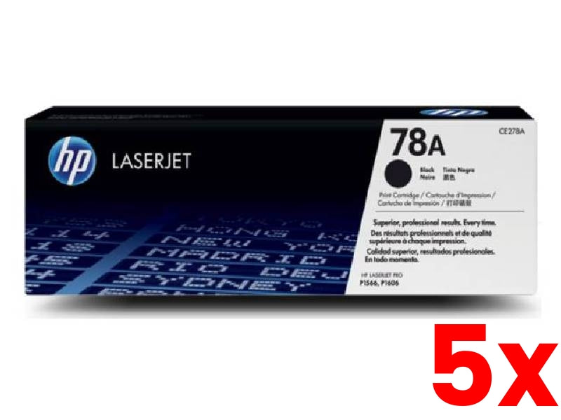 5 X Genuine HP 78A CE278A Black Toner Cartridge 2,100 Print