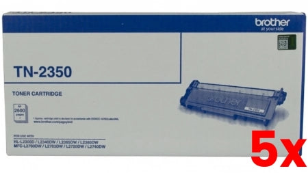 5 X Genuine Brother TN-2350 toner cartridge 2,600 pages