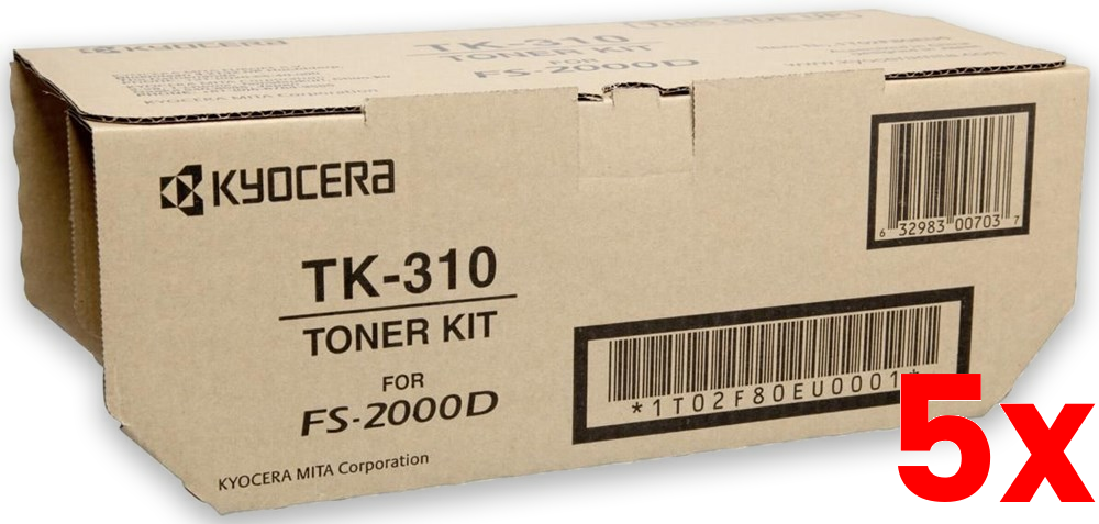 5 X Genuine Kyocera TK310 Black Toner Kit 12,000 Print