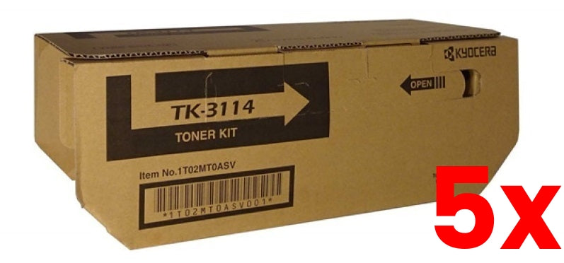 5 X Genuine Kyocera TK3114 Black Toner kit 15,500 Print