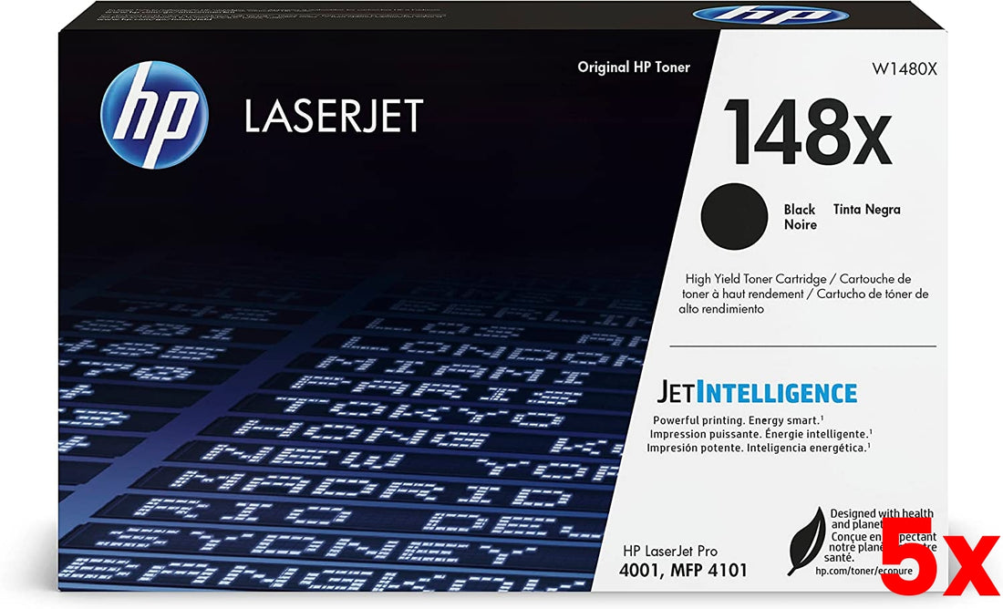 5 X Genuine HP 148X W1480X Black Toner Cartridge 9,500 Print