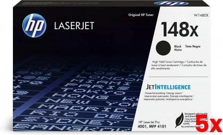 5 X Genuine HP 148X W1480X Black Toner Cartridge 9,500 Prints