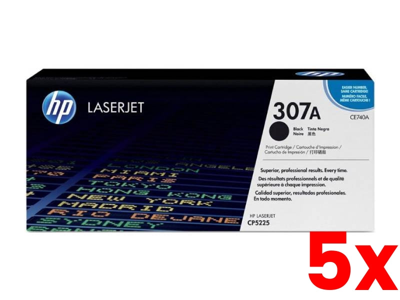 5 X Genuine HP 307A CE740A Black Toner Cartridge 7,000 Print