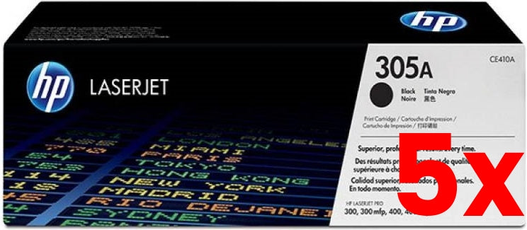 5 X Genuine HP 305A CE410A Black Toner Cartridge 2,200 Page