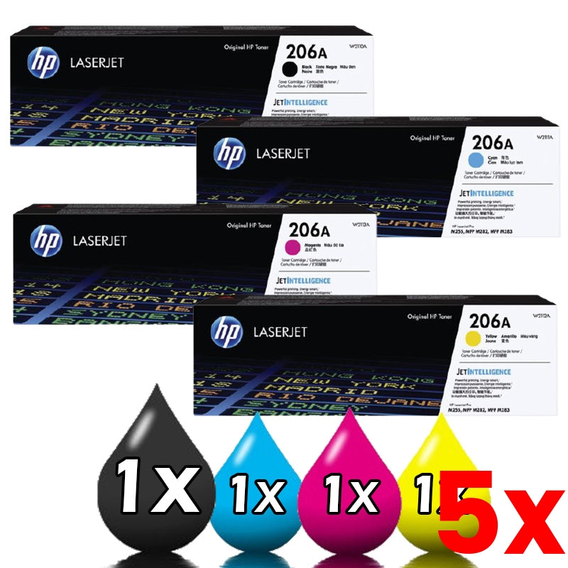 5 X Genuine 4 Pack HP 206A Toner Cartridges W2110A-W2113A PRO M255 M282 M283 1BK,1C,1M,1
