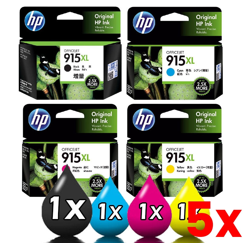 5 X Genuine 4 Pack HP 915XL Ink Cartridges 1BKXL+1CXL+1MXL+1Y
