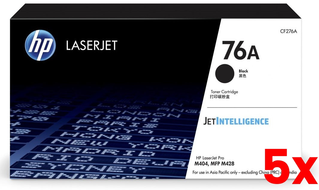 5 X Genuine HP 76A CF276A Black Toner Cartridge / HP M404 / M428 / 3,000 Page