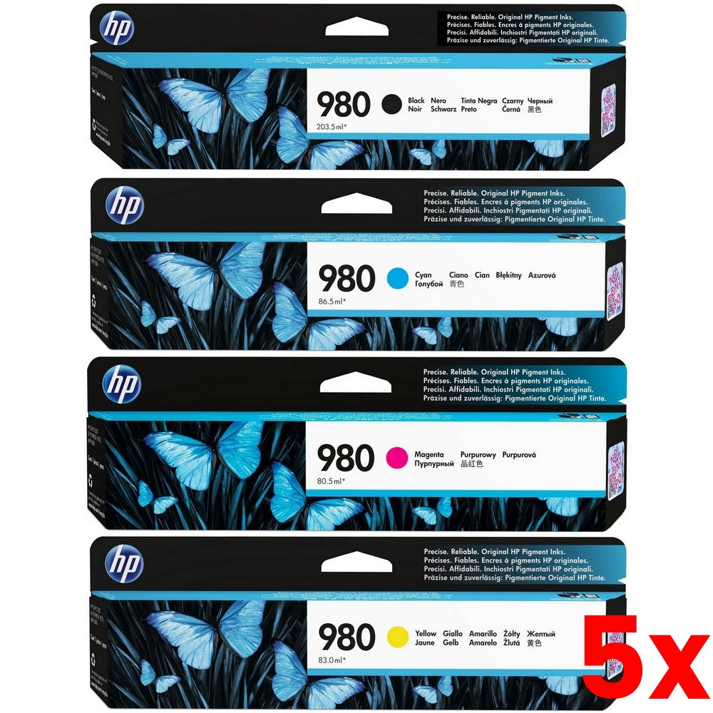 5 X Genuine 4 Pack HP 980 Ink Cartridges D8J1-D8J09A [1BK,1C,1M,1Y]